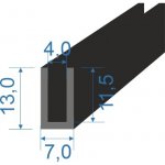 05353540 Pryžový profil tvaru "U", 13x7/4mm, 70°Sh, EPDM, -40°C/+100°C, černý | Zboží Auto