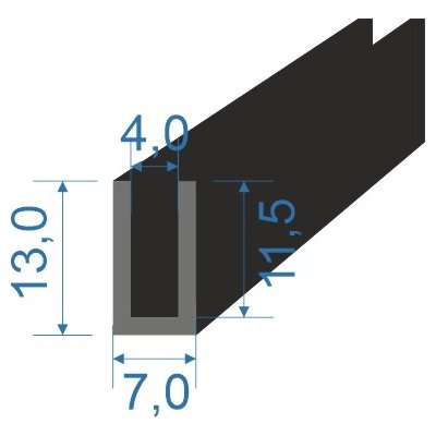 05353540 Pryžový profil tvaru "U", 13x7/4mm, 70°Sh, EPDM, -40°C/+100°C, černý | Zboží Auto