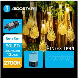 Aigostar LED Venkovní dekorační řetěz 50xLED 8 funkcí 8m IP44 teplá bílá | AI0471