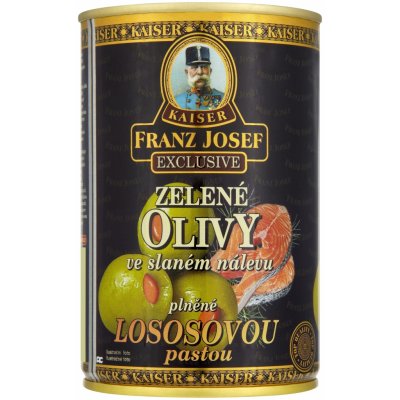 Kaiser Franz Josef Exclusive Zelené olivy ve slaném nálevu plněné lososovou pastou 300g