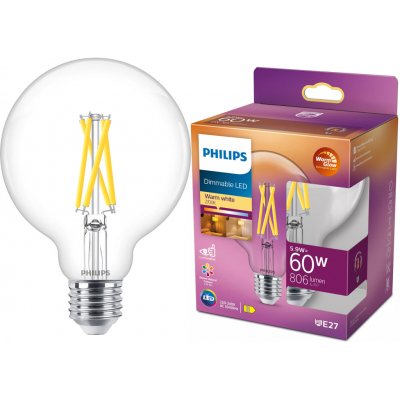 Philips Globe E27 G93 LED žárovka 5.9W = 60W 806 lm 2700 teplá bílá Filament Stmívatelné – Hledejceny.cz