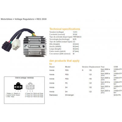 DZE regulátor napětí HONDA SH 125/150 05-12 (35A) (31600-KTF-641) (SH541PA) (ESR910) – Hledejceny.cz