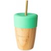 Dětská láhev a učící hrnek Eco Rascals bambusový kelímek se silikonovým víčkem a slámkou zelená 240 ml