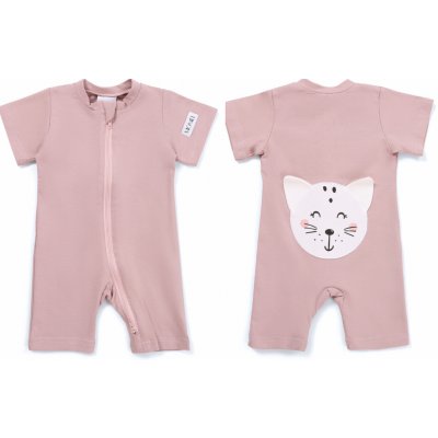 Moniel Dětský overal s krátkým rukávem Kočka Pastel růžová – Sleviste.cz
