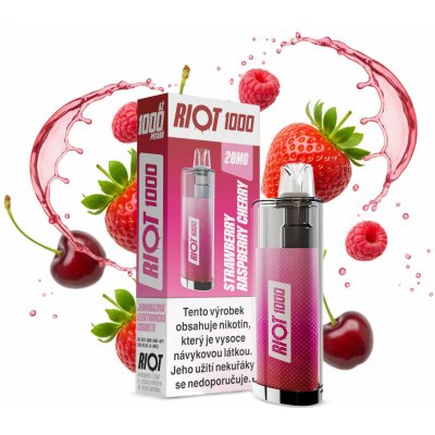 RIOT 1000 Strawberry Raspberry Cherry 20 mg 1000 potáhnutí – Sleviste.cz
