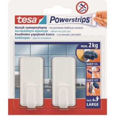 Háček lepicí, obdelníkový, velký, bílý, Powerstrips, TESA – Zboží Dáma