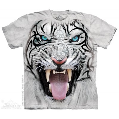 Tričko unisex The Mountain Big Face Tribal White Tiger šedé