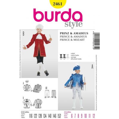 Burda Střih Burda 2461 - Kostým princ, Mozart