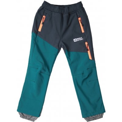 Wolf B2097 dětské softshellové kalhoty s fleecem šedé se zelenou – Zboží Mobilmania