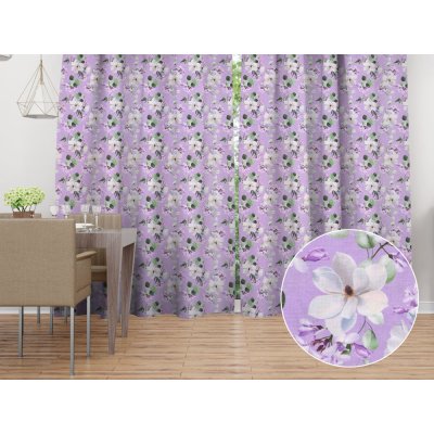 Biante Dekorační závěs PML-044 Květy magnolie na fialovém 145x170 cm – Zboží Mobilmania