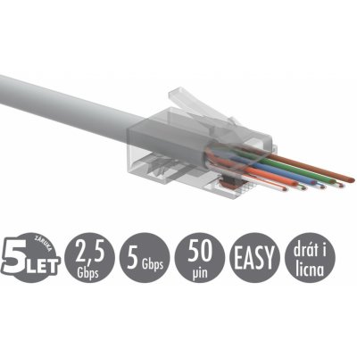 Solarix Univerzální EASY konektor RJ45 CAT5E UTP 8p8c na drát i licnu, 100ks SXRJ45-5E-UTP-EASY – Zbozi.Blesk.cz