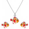 Šperky eshop dvojdílná sada ze stříbra náhrdelník a náušnice červeno-oranžová rybička R24.02