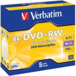 Verbatim DVD+RW 4,7GB 4x, slim case, 5ks (43297) – Sleviste.cz