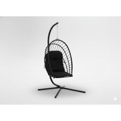 Chomik Závěsné skládací křeslo ERIS černé polštář černý rám černý – Sleviste.cz