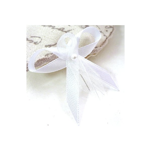 Svatební vývazek Svatební mašličky s perličkou - bílá šifon a satén