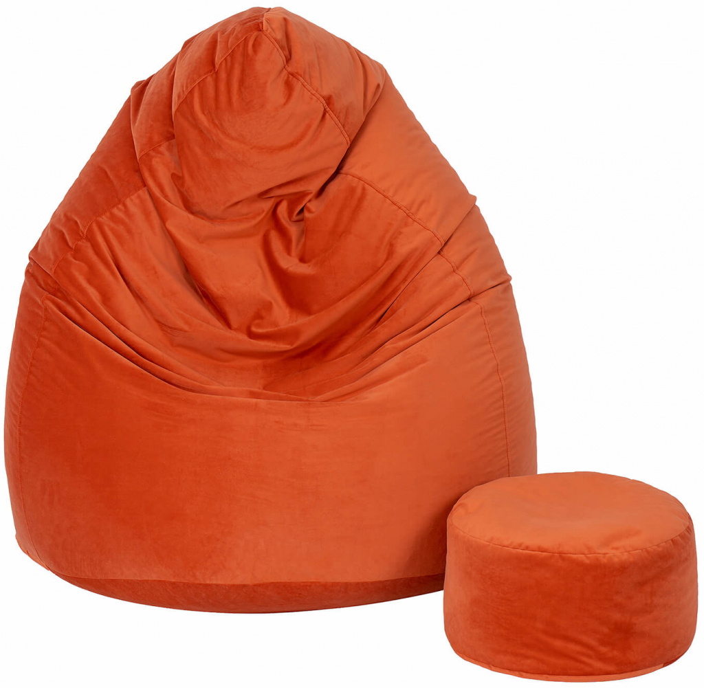 Toffel dětský sedací vak maxi comfort velur 100 x 75 cm s podnožkou oranžová