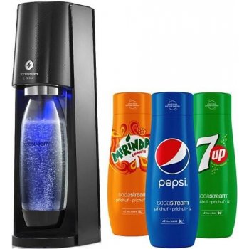 SodaStream E-Terra Black + Sirup Pepsi 440 ml + Sirup Mirinda 440 ml + Sirup 7UP 440 ml