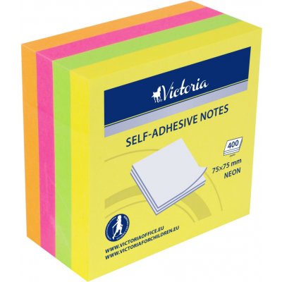 Samolepicí bloček, neon, 75x75 mm, 400 listů, VICTORIA – Sleviste.cz
