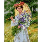 Předloha vyšívací 40 x 50 cm 2592 dáma s květinami – Sleviste.cz