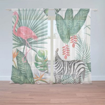 Sablio Záclony Zebra a plameňák: 2ks 150x250cm – Hledejceny.cz