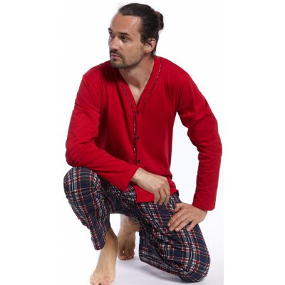1P1462 pánské pyžamo dlouhé propínací červené – Zboží Mobilmania