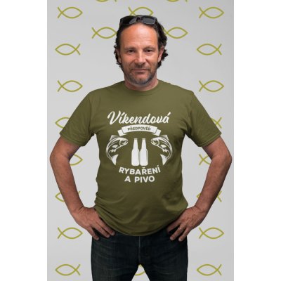 Lovero pánské tričko Víkendová předpověď pro rybáře Zelená