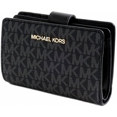 Michael Kors Jet set travel BIFOLD medium dámská peněženka černá zlatá s monogramem – Zbozi.Blesk.cz