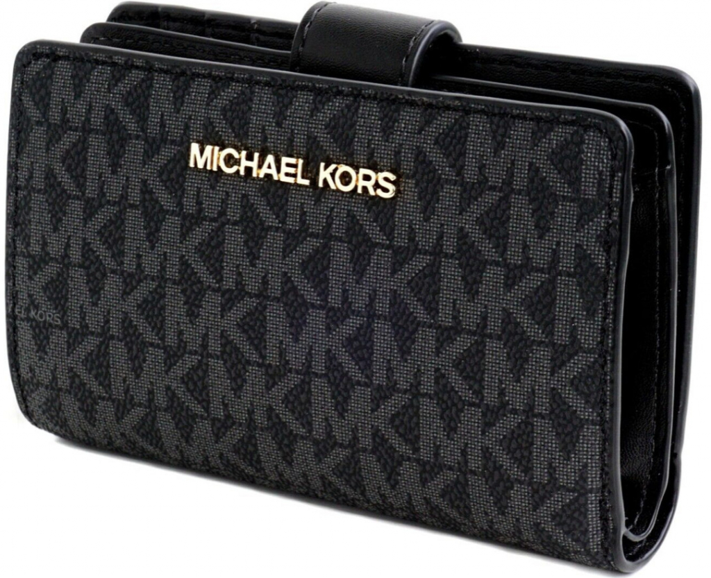 Michael Kors Jet set travel BIFOLD medium dámská peněženka černá zlatá s monogramem