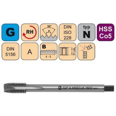 NÁSTROJE CZ Závitník strojní G5/8" A HSSCo5 DIN 5156 B - 3502 - CZZ3502-G5/8"-A – Zboží Mobilmania