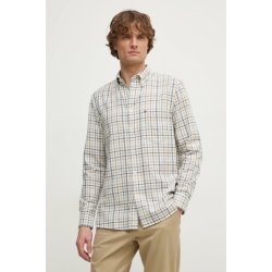 Tommy Hilfiger košile s příměsí lnu regular s límečkem button-down MW0MW37573 béžová