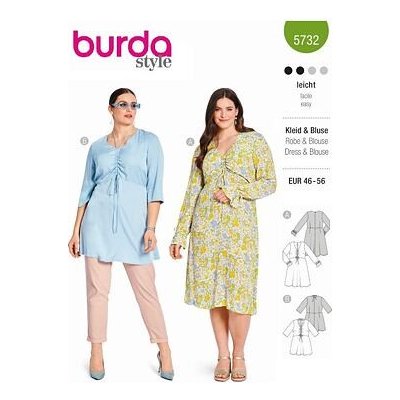 Střih Burda zelený 5732 - šaty se stahováním, tunika pro plnoštíhlé – Zboží Mobilmania