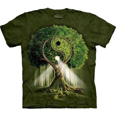 Pánské batikované triko The Mountain - Yin Yang Tree zelené – Zboží Mobilmania