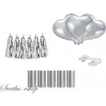 PartyDeco Set dekorací na auto Stříbrná srdce s plechovkami – Zboží Dáma