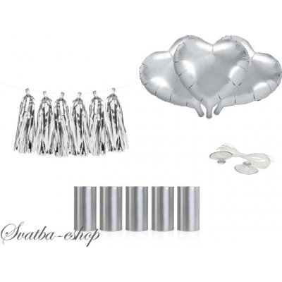 PartyDeco Set dekorací na auto Stříbrná srdce s plechovkami – Zboží Dáma