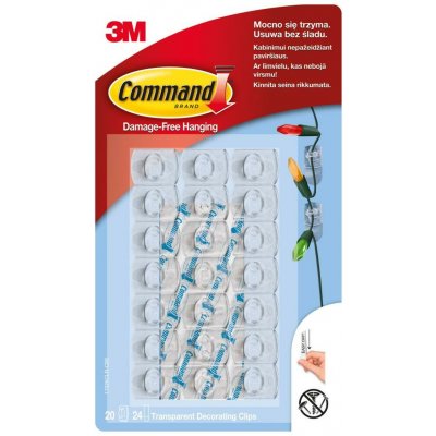 3M 17026CLR Command čiré dekorační háčky 20 háčků, 24 lepicích pásek, maximální zatížení 225 g, lze upevnit svisle i vodorovně – Sleviste.cz