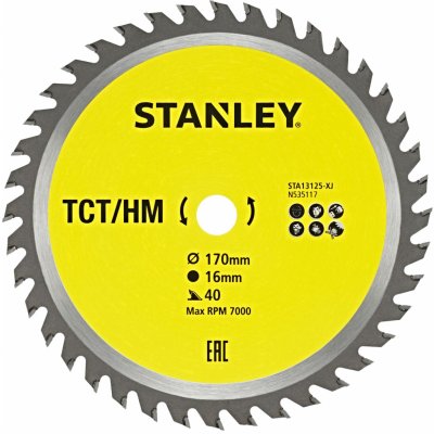 STANLEY Pilový kotouč s SK plátkem, 170 x 16,0 mm, 40 zubů, TCT STA13125