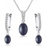 Grace Silver Jewellery Stříbrná souprava šperků s černou perlou a zirkony SET2090 Stříbrná Černá – Hledejceny.cz