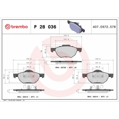 Sada brzdových destiček, kotoučová brzda BREMBO P 28 036 (P28036)