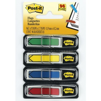 3M 3M Post-it záložky ve tvaru šipek, 11,9 x 43,1 mm malý formát, červená, modrá, žlutá, zelená, 4 x 24 záložek (684-ARR3) – Hledejceny.cz