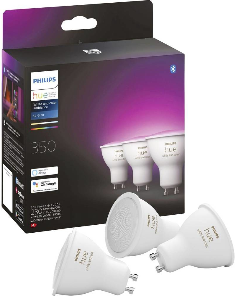 Philips LED žárovka GU10 Hue 3ks 4,3W 50W White and Color Ambiance 2000-6500K/RGB stmívatelná