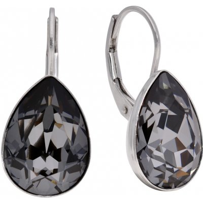 Swarovski Elements Pear stříbrné visací černo šedé slzičky kapky 39169.4 Silver Night černá šedá duhová – Zbozi.Blesk.cz