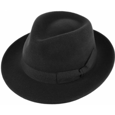 Fiebig Headwear since 1903 Klasický trilby klobouk vlněný se střední krempou Bogart černý s černou stuhou