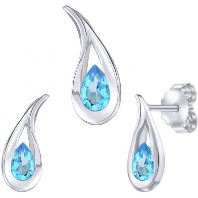 SILVEGO stříbrný set šperků Daisy s pravým modrým topazem náušnice a přívěsek FWS15255BT