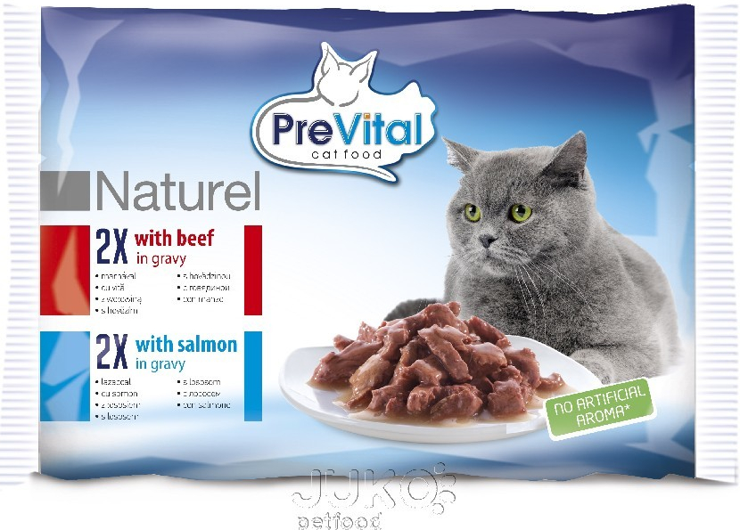 PreVital Naturel hovězí & losos 4 pack 85 g