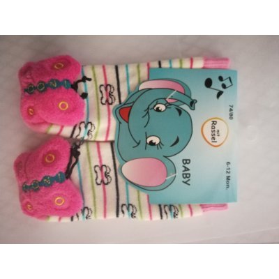 Kojenecké ponožky s chrastítkem, s ABS růžový motýlek – Hledejceny.cz