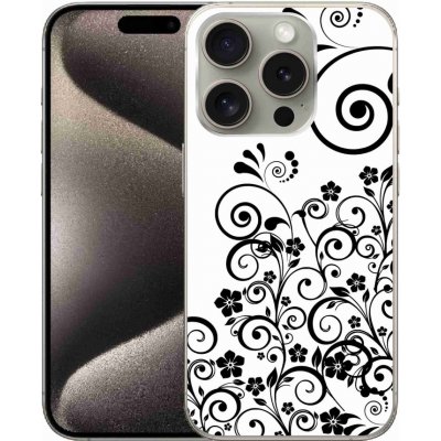 mmCase Gelové iPhone 15 Pro - černobílé květinové vzory – Zboží Mobilmania