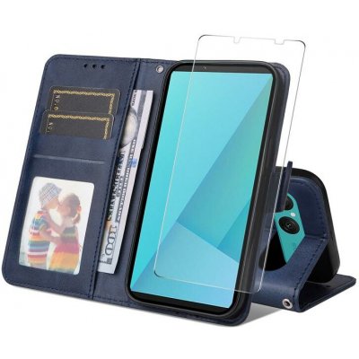 Enkay Premium Set Peněženkové pouzdro a ochranné sklo Sony Xperia 10 VII modré – Zboží Mobilmania