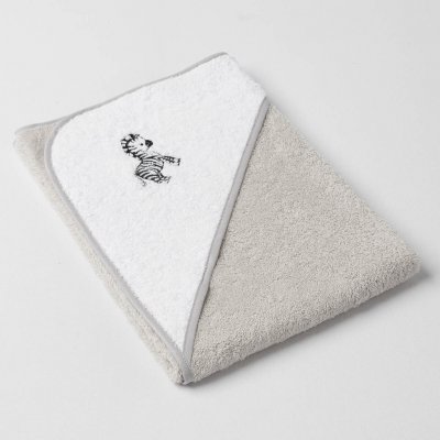 Veba LOTA osuška s kapucí světlo šedobílá s výšivkou Zebra šedá lemovka 75x75 cm – Zboží Dáma