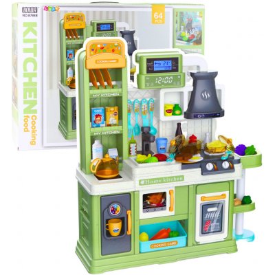 LEAN Toys 28019 Dětská kuchyňka interaktivní 64 dílů - voda, pára a měnící se potraviny, zelená – Sleviste.cz