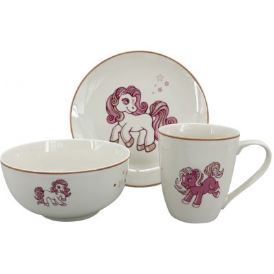 by inspire Dětský jídelní set Pony hrnek miska talíř růžová linka – Zboží Mobilmania